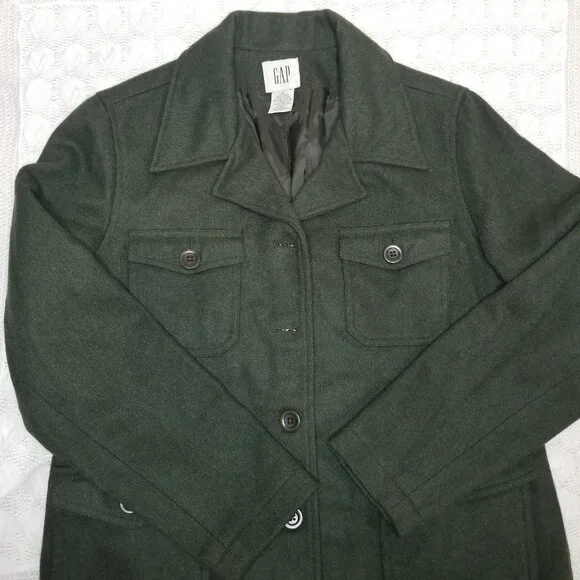 Vintage Gap button up peacoat forest green size S wool blend field coat utility - Picture 5 of 9